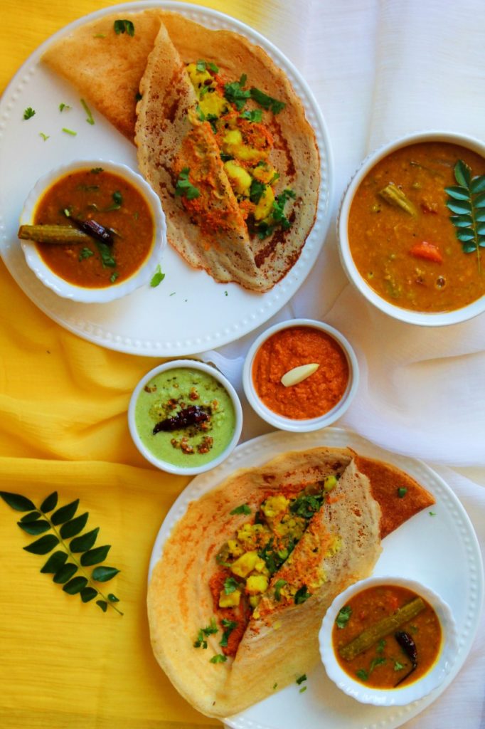 Mysore Masala Dosa with red chutney