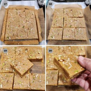setting besan burfi in a pan