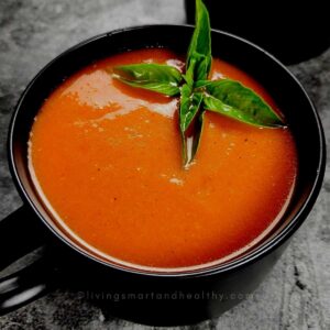close-up of tomato basil soup