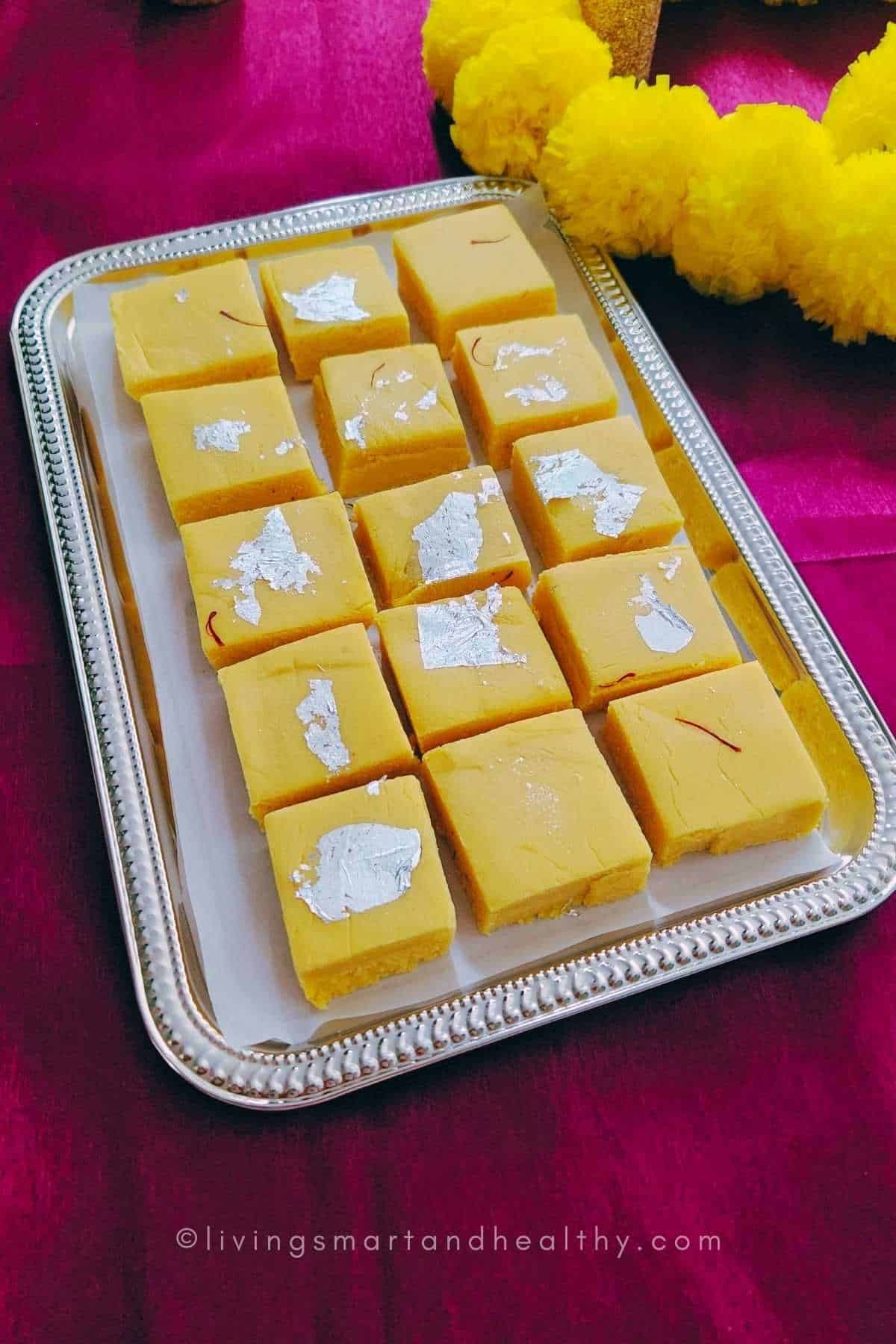 mango burfi ready for Holi party
