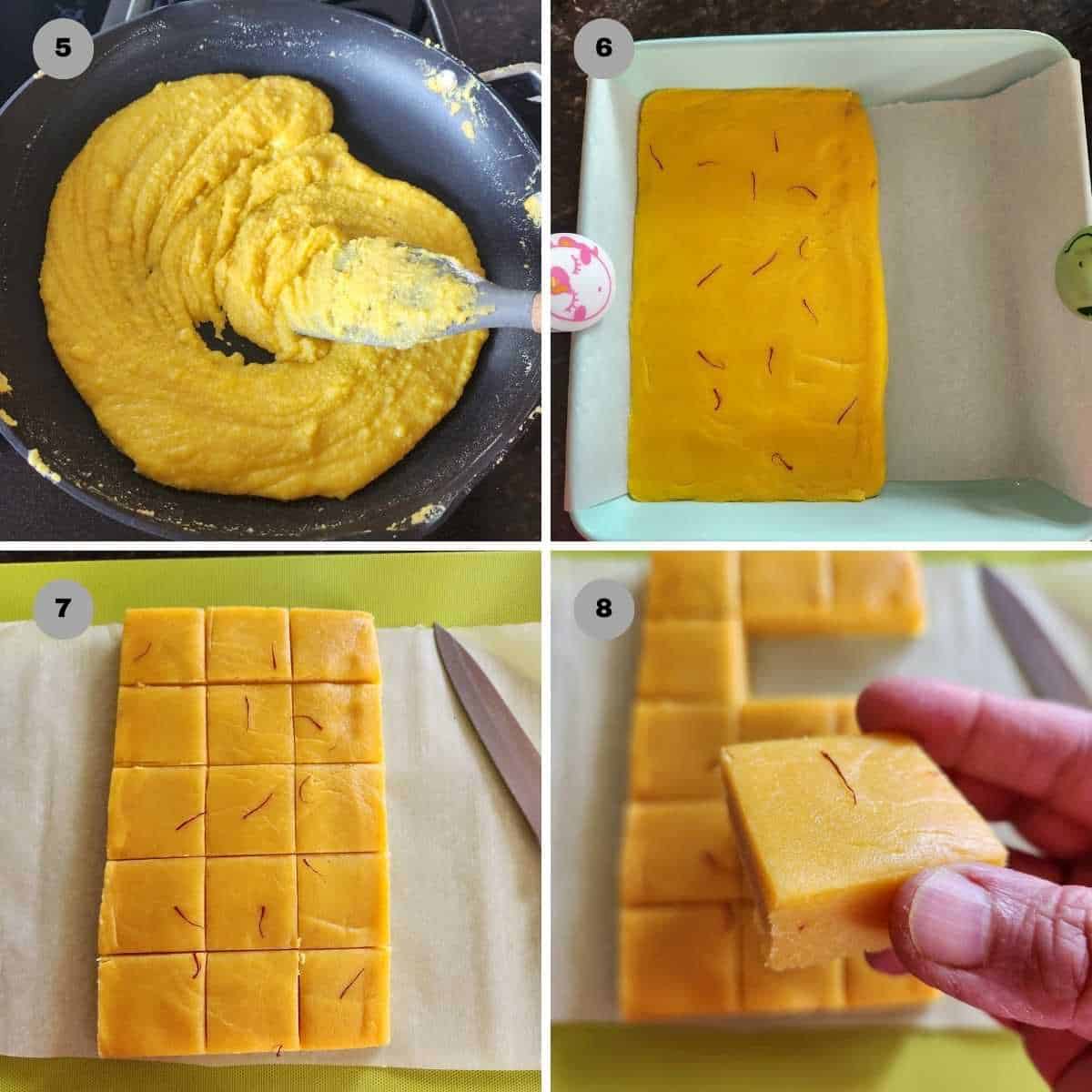 set the mango ice cream burfi and than cut into desired shape