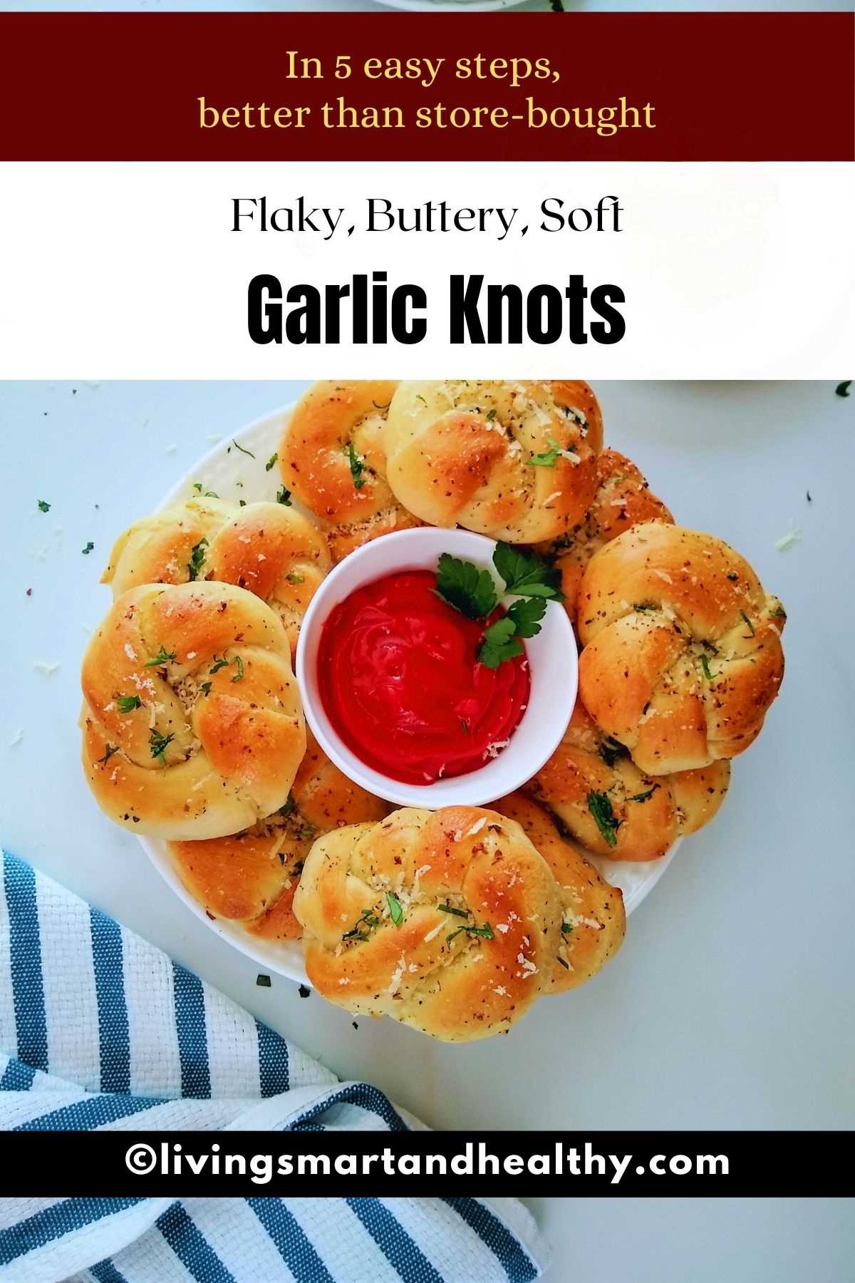 soft and fluffy garlic knots topped with flavorful garlic herb butter