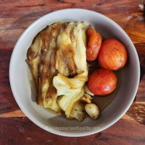 peel the skin of the roasted veggies