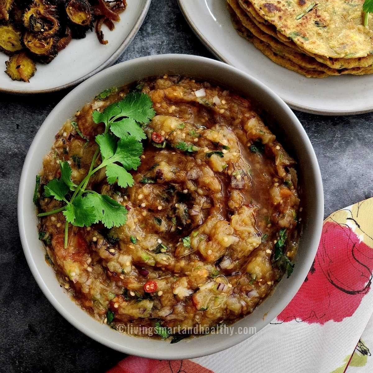 baingan chokha drizzle with mustard oil