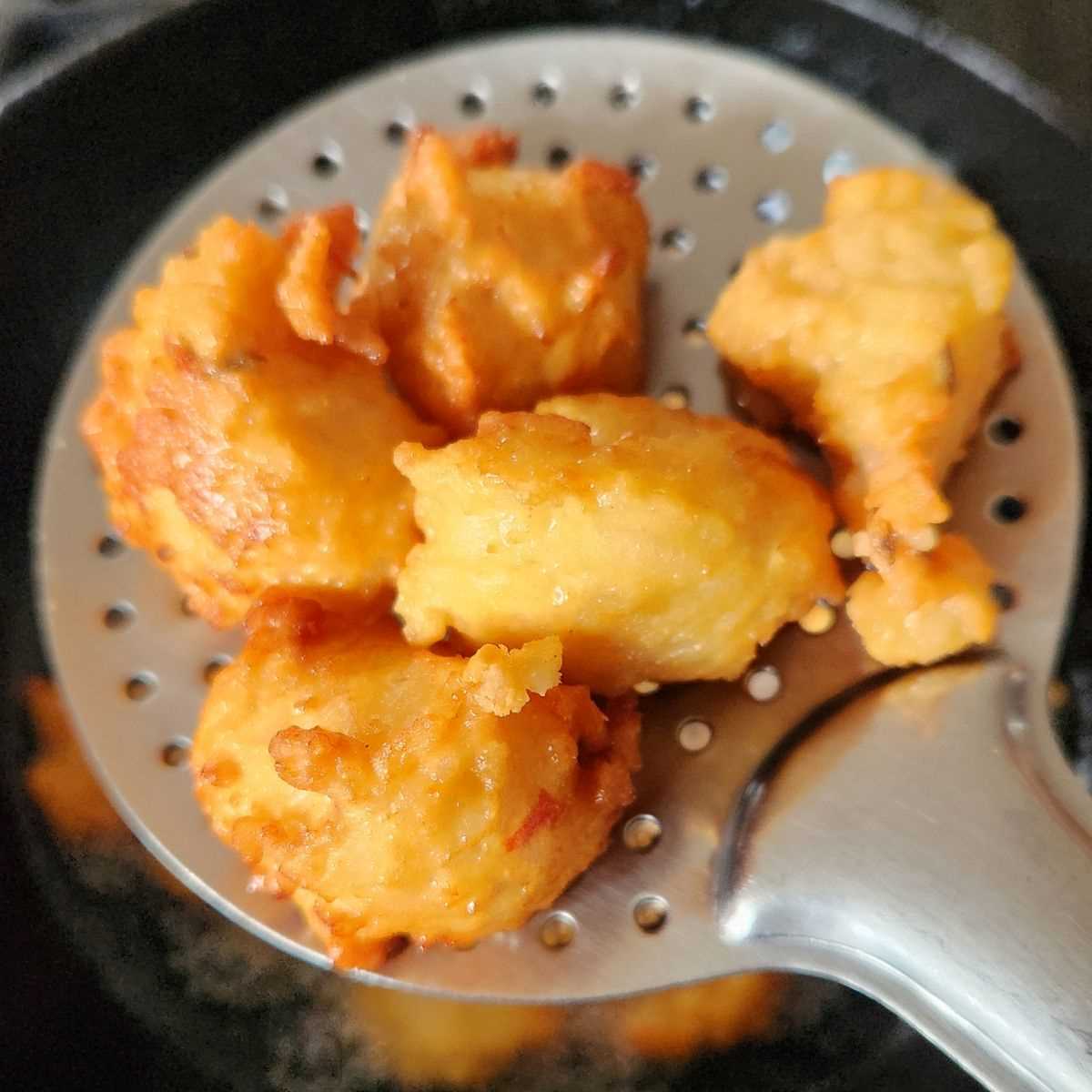rice pakora fried till golden brown and crispy