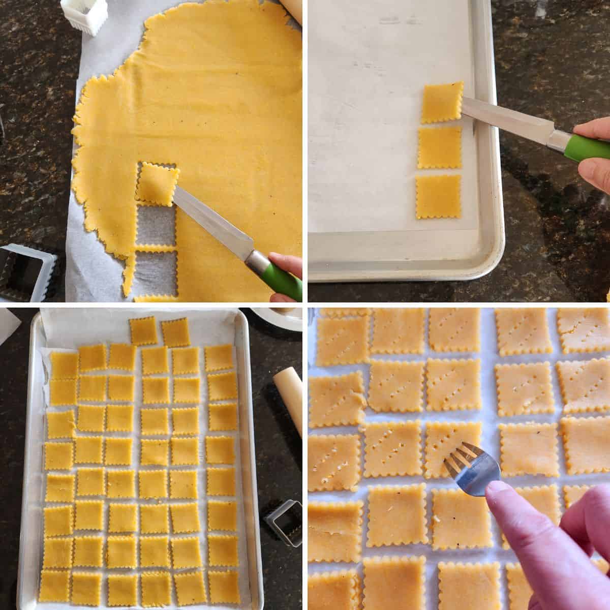 arrange the cut crackers onto a baking sheet in a single layer