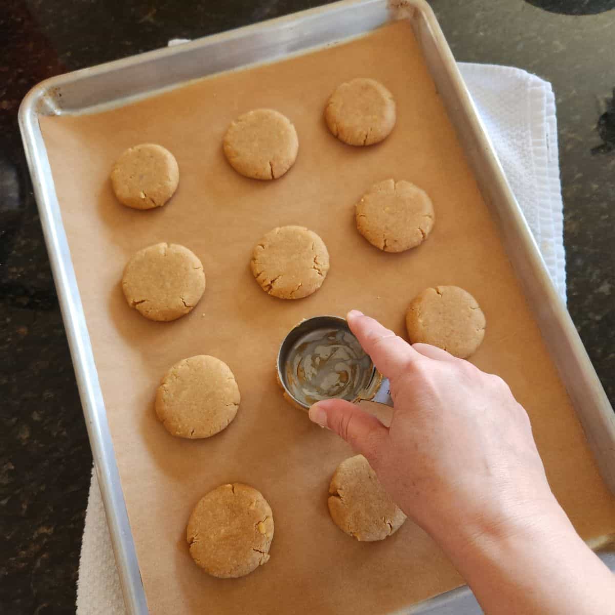 shape the cookie dough for almond flour peanut butter cookies	