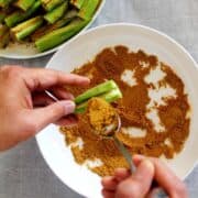 stuffing okra with delicious spiced stuffing mix