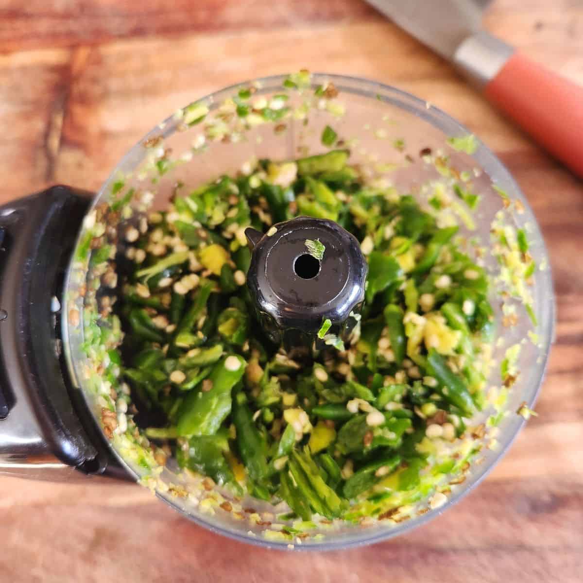 chopped green chili and ginger for raita marcha nu athanu