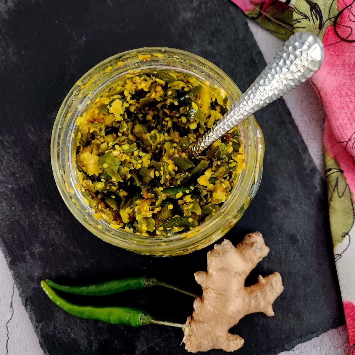green chilli pickle with no oil is ready to serve
