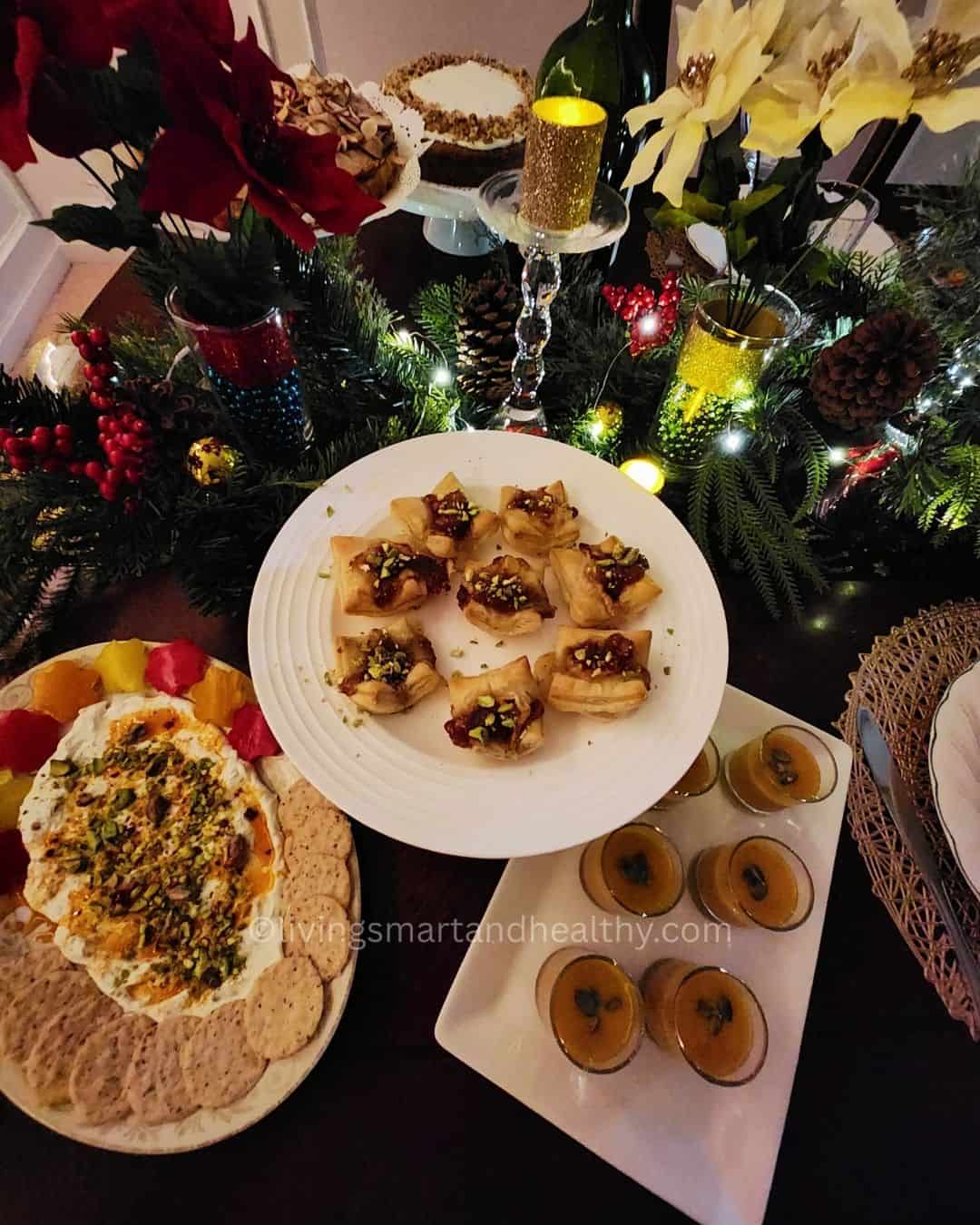 Holiday cream cheese dip with pistachios and hot honey