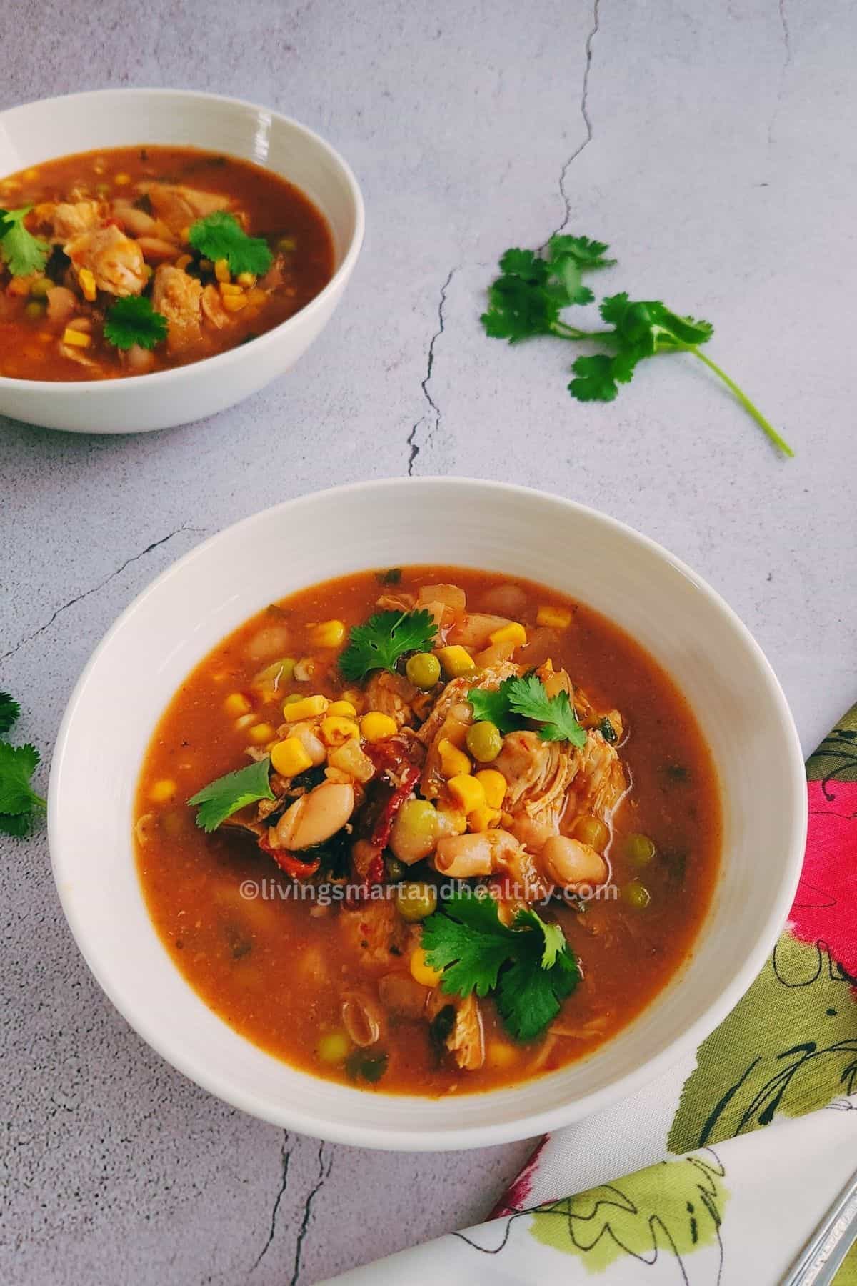 shredded chicken chipotle soup close up
