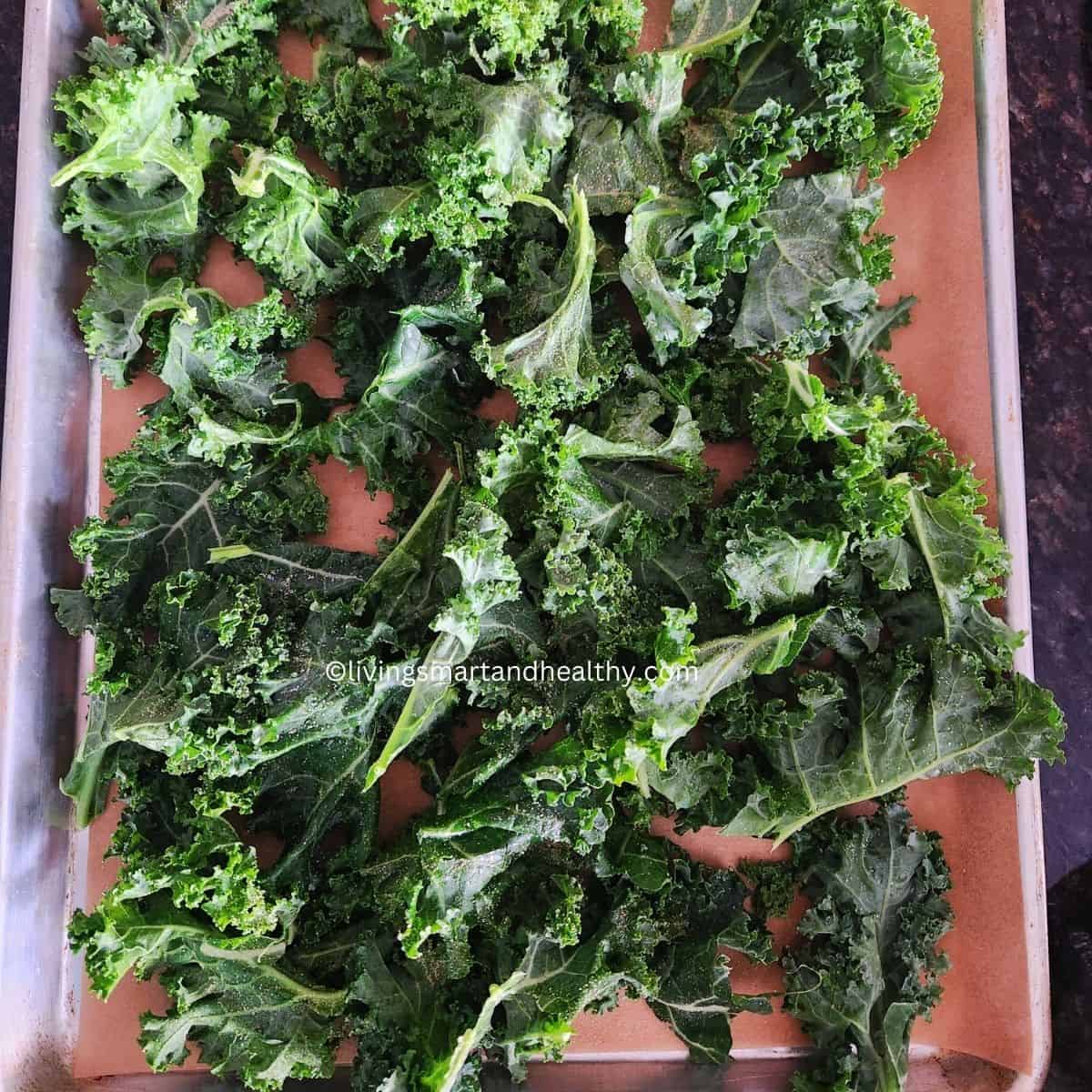 arrange dried kale in a single layer on a baking sheet