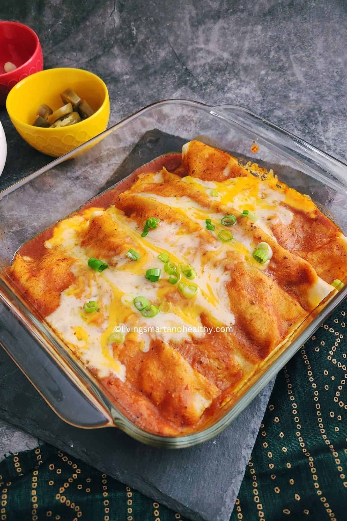 High-protein Mexican enchiladas on a plate