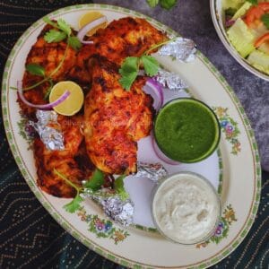 no tandoor, restaurant style tandoori chicken roasted to perfection in a convection oven