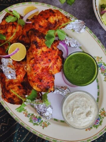 no tandoor, restaurant style tandoori chicken roasted to perfection in a convection oven