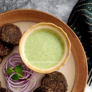mint yogurt sauce served with mushroom galouti kebab