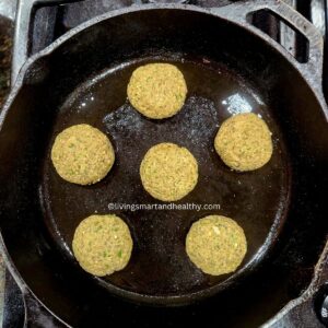 Pan-frying veg galouti kabab patties in ghee