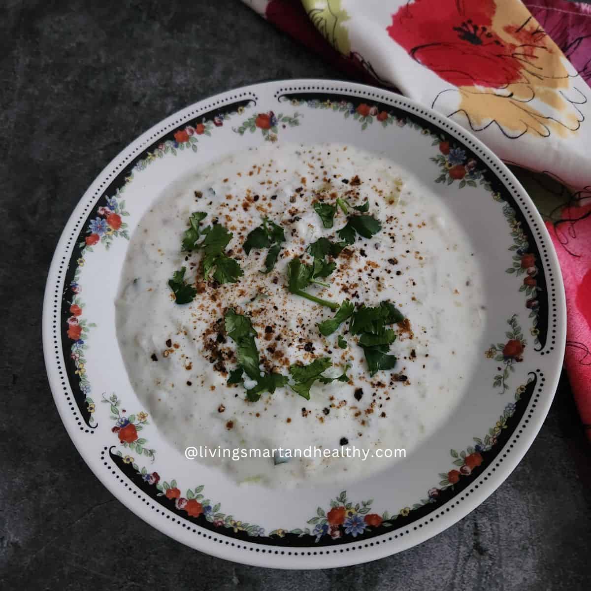 Indian bottle gourd raita served as a cooling side dish with meals