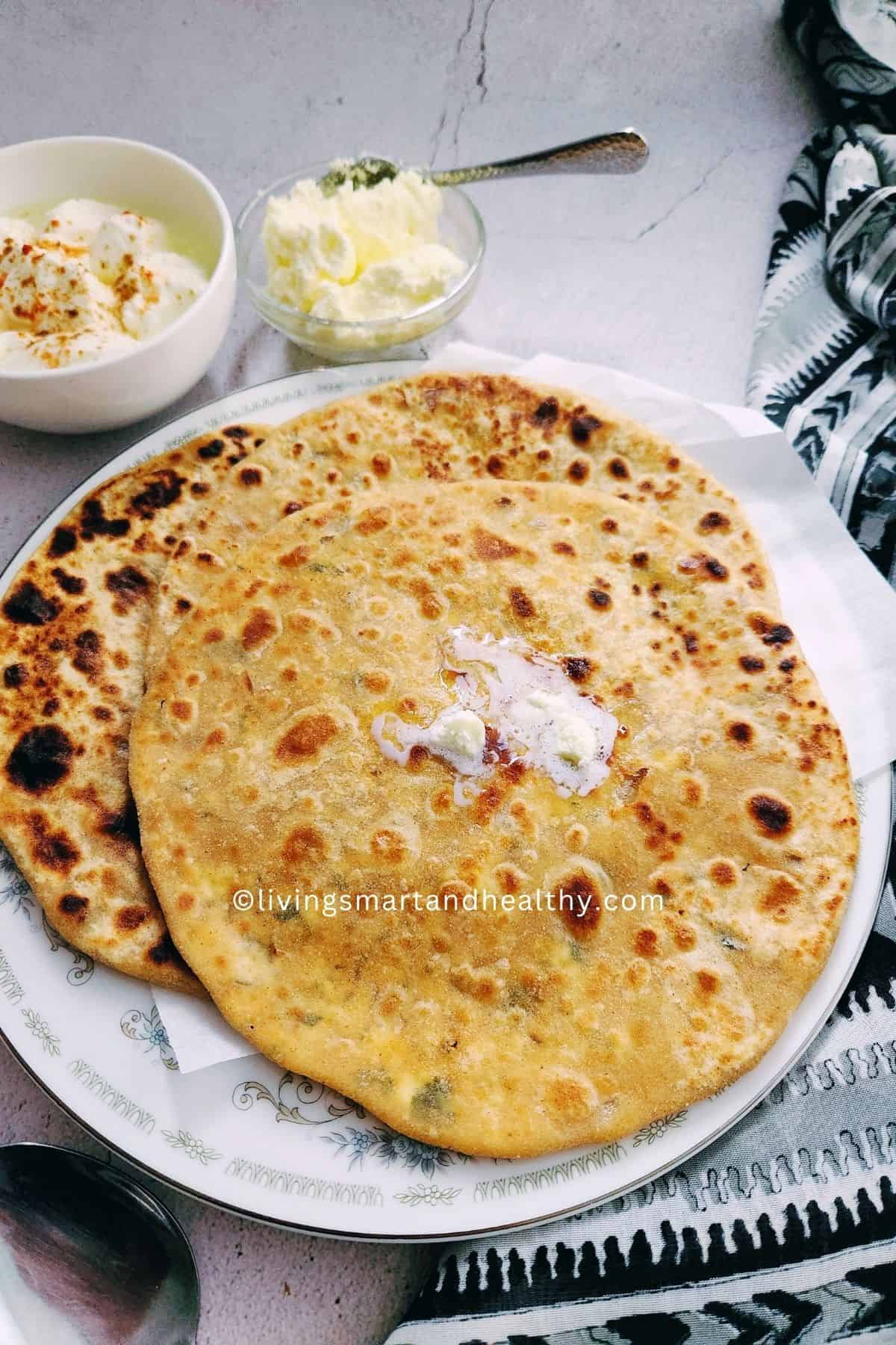 indian potato stuffed flatbread close up