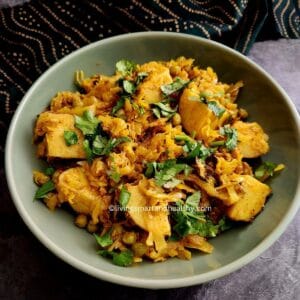 Easy Indian cabbage sabzi cooked with potatoes and spices