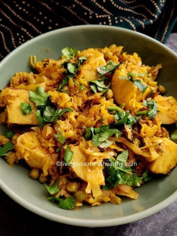 Easy Indian cabbage sabzi cooked with potatoes and spices