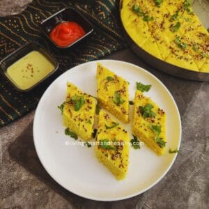 dalia moong dal instant dhokla recipe served with ketchup