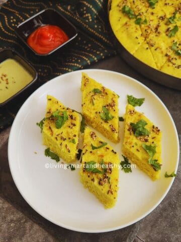 dalia moong dal instant dhokla recipe served with ketchup