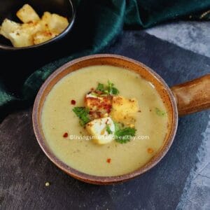 creamy, delicious, one-pot paneer lauki soup ready to be served