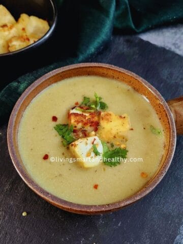 creamy, delicious, one-pot paneer lauki soup ready to be served