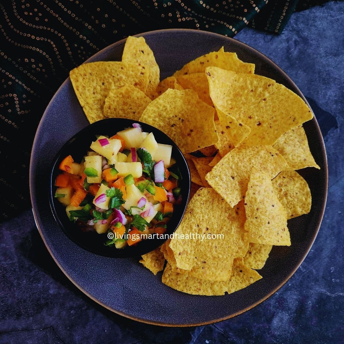 Tropical pineapple salsa served as a dip