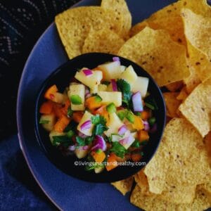 Pineapple salsa topping tacos with vibrant colors