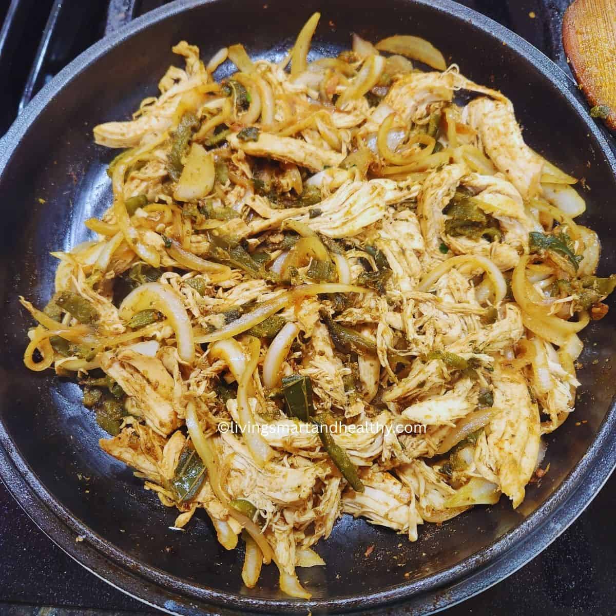 Close-up of smoky poblano chicken quesadilla filling