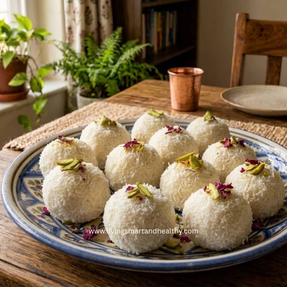 Coconut almond balls ready for diwali