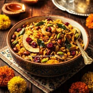spicy and crunchy cornflakes chivda is ready for tea time