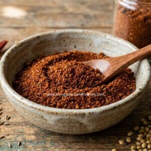 Freshly ground Kutchi dabeli masala powder ready to use.