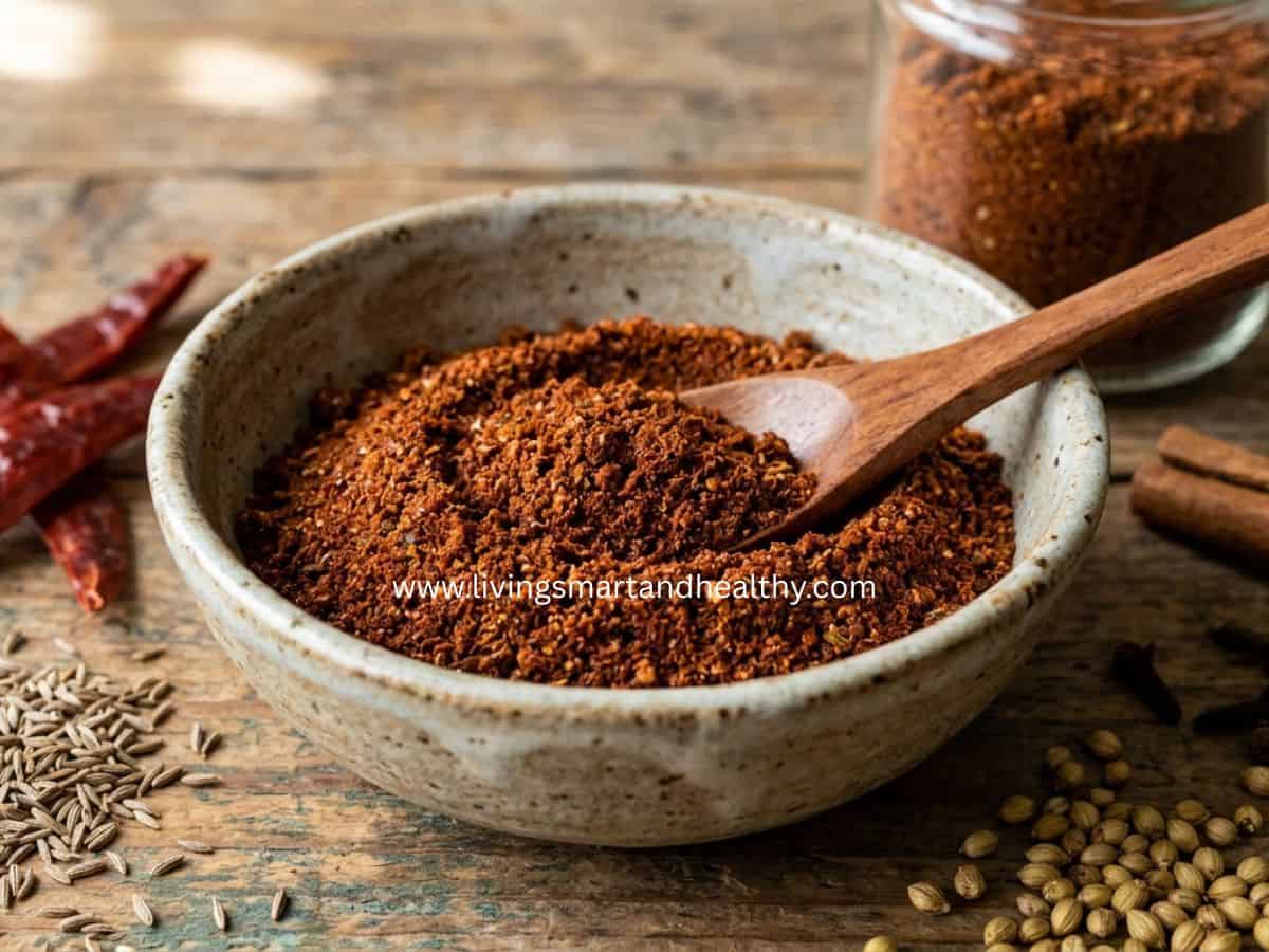 1. Freshly ground Gujarati dabeli masala powder ready to use.
