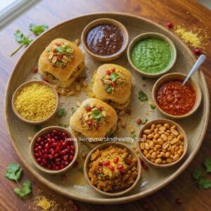 1. Homemade Dabeli with roasted peanuts, onions, cilantro, and pomegranate