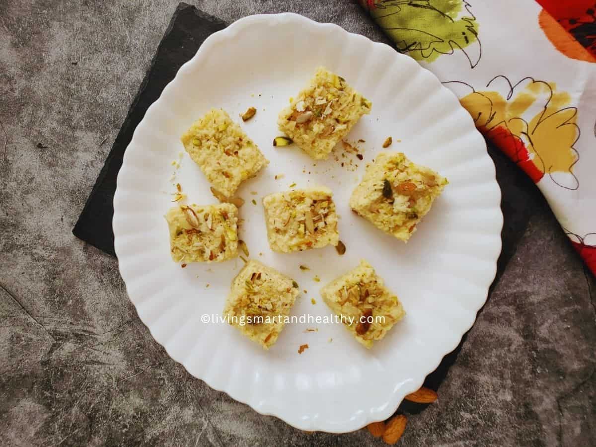 Easy kalakand made with ricotta cheese, quick homemade Indian milk cake.