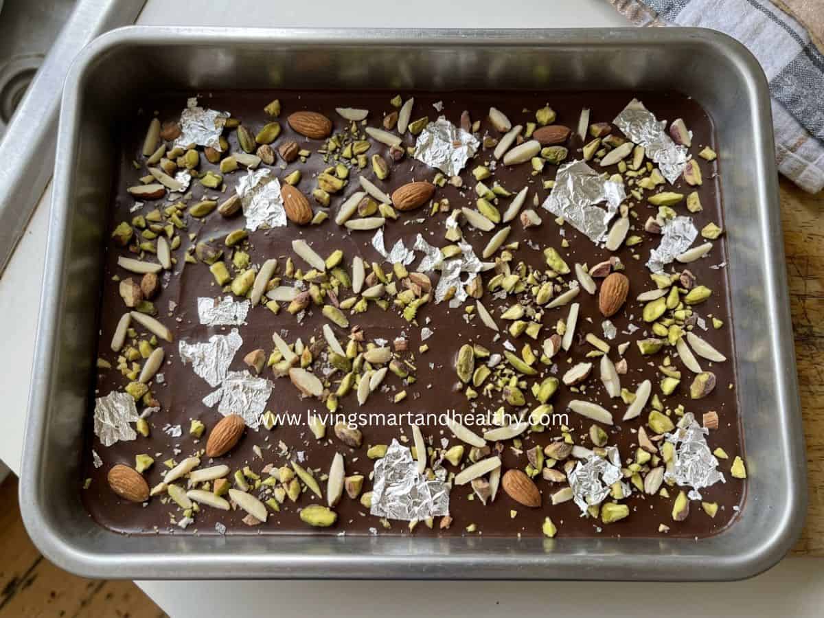 Homemade milk powder barfi squares for Diwali dessert platter.
